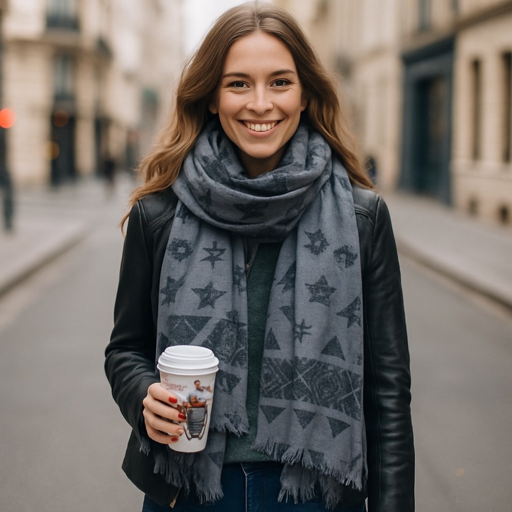 Pull & Bear‎ Gray Black Geometric Fringe Scarf | European Streetwear Minimalist
